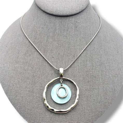 Lia Sophia Jewelry Lia Sophia Silver Tone Circle Pendant Blue Mop