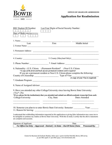 Fill Free Fillable Forms Bowie State University