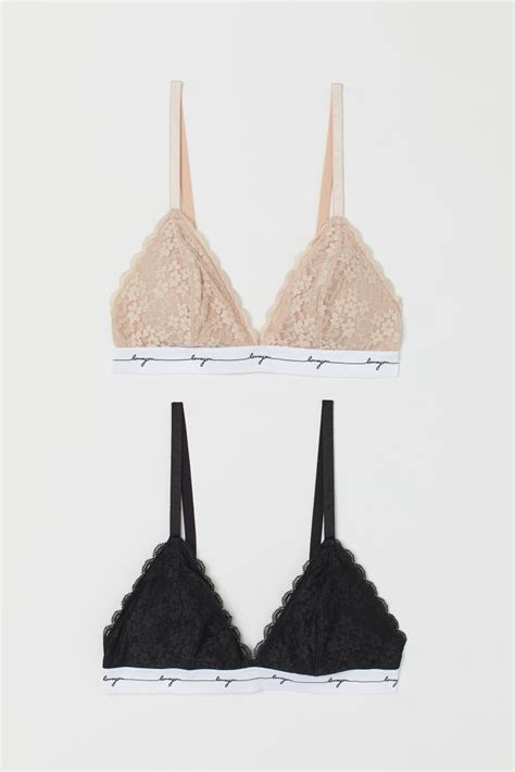 2 Pack Padded Lace Bras Powder Beige Black Ladies Handm Us