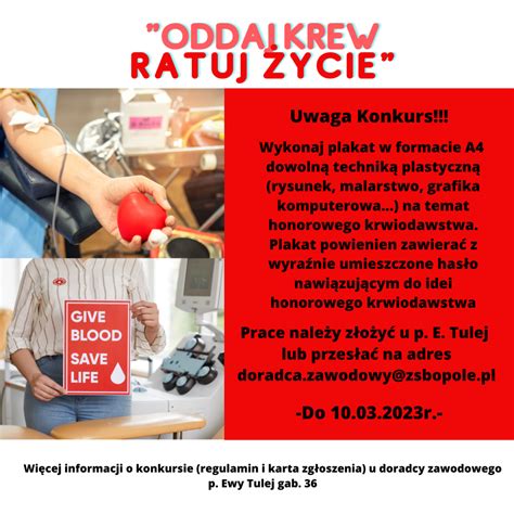 Konkurs Oddaj krew ratuj życie Zespół Szkół Budowlanych w Opolu