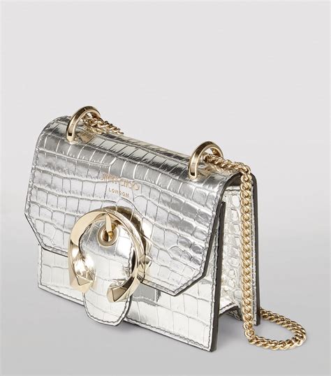 Jimmy Choo Mini Metallic Croc Embossed Leather Paris Cross Body Bag