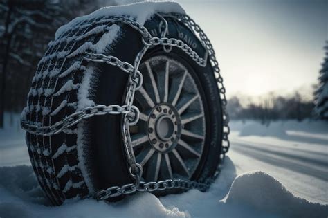 Premium AI Image | Closeup of snow chains on tires with a snowy background