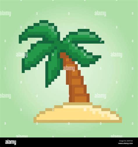 8 bit pixels coconut tree. Beach tree for game assets in vector ...