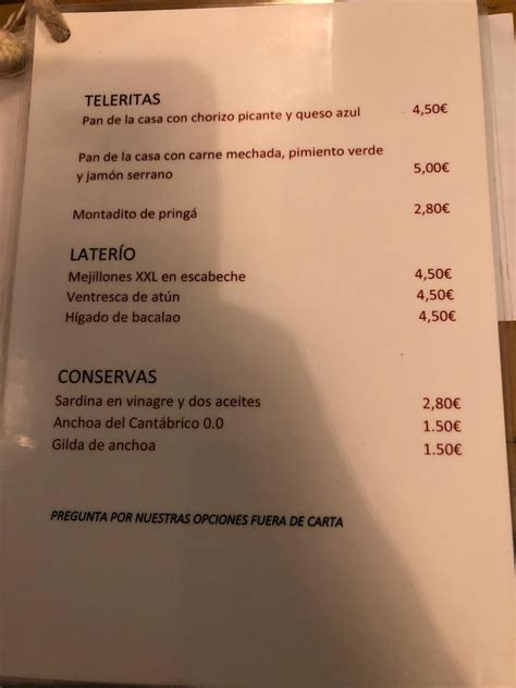 Carta del pub y bar Quesería Vuelve Carmina Sevilla