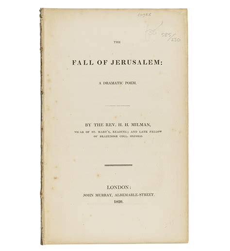 The Fall Of Jerusalem A Dramatic Poem By Milman Henry Hart