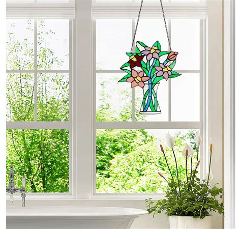 Home And Garden Décor Window Treatments Tiffany Style Flower Vase Window Panel Tsc Ca