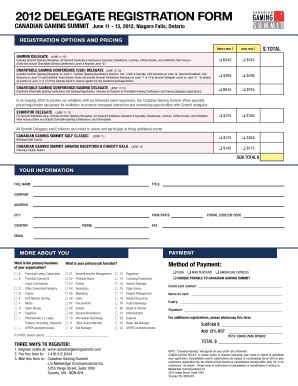 Fillable Online Delegate Registration Form Canadian Gaming