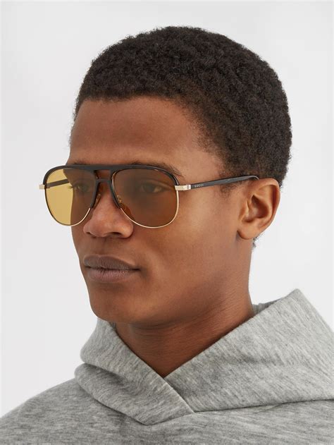 Gucci Aviator Acetate And Metal Sunglasses In Brown For Men Lyst