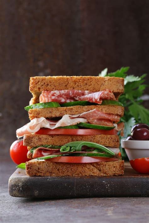 Sandwich of Rye Bread with Ham Stock Image - Image of delicious ...