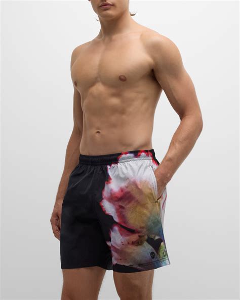 Alexander Mcqueen Men S Solarized Flower Swim Shorts Neiman Marcus