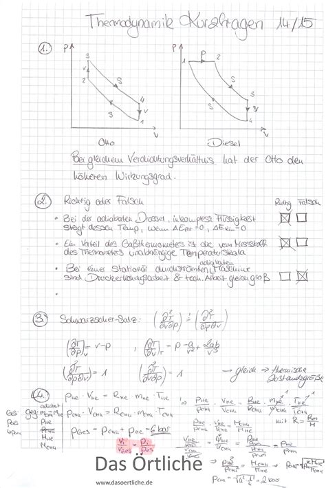 Thermodynamik Kurzfragen Loêsungen Klausuren Thermodynamik I