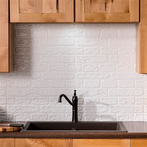 Fasade Brick 24.25 in. x 18.25 in. Vinyl Backsplash in Matte White-B73 ...