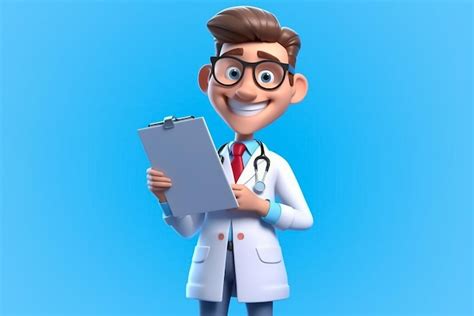 Lindo personaje médico 3d con receta Foto Premium