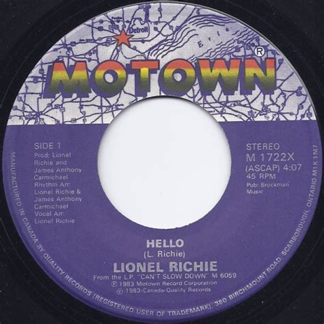 Ckso Am Fm And Tv Record Labels 45 Rpm Hello Lionel Richie