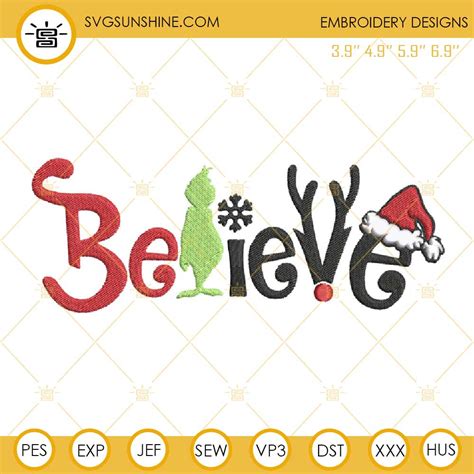 Believe Christmas Embroidery Designs Believe Grinch Christmas Machine