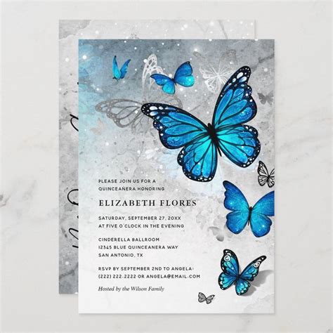 Elegant Blue Butterfly Cinderella Quinceanera Invitation Zazzle