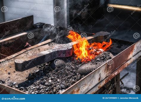 Red Hot Iron In The Burning Coal Stock Image Image Of Orange Coal