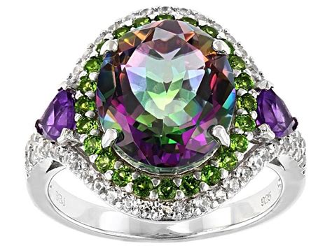 Green Mystic Fire Topaz Rhodium Over Sterling Silver Ring Ctw In