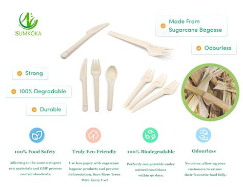 Pfas Free Sugarcane Bagasse Pulp Cutlery Sets Compostable Cutlery