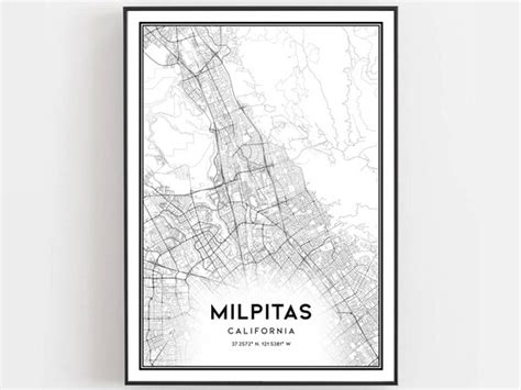 Milpitas Map Print Milpitas Map Poster Wall Art Ca City Map | Etsy