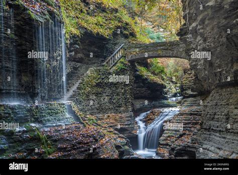 Watkins Glen Rainbow Falls New York Autumn Trees And Fall Foliage In