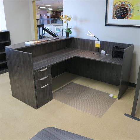 New 71″ Wide Modern Reception L Desk Laminate Transaction Top