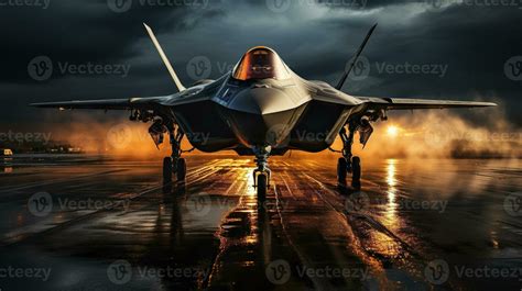 A Lockheed Martin F 35 Fighter Jet waiting on the runway. Generative AI ...