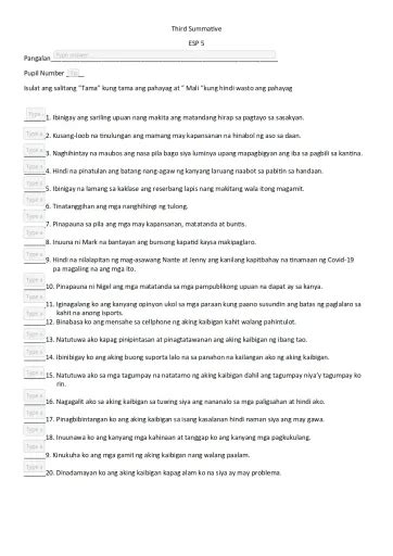 Esp 5 Third Summative Interactive Worksheet Edform