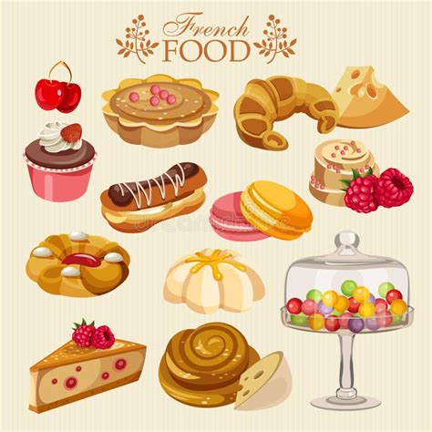 Vector Set Of French Cuisine. National Food Of France. Icons For Menu Stock Illustration ...