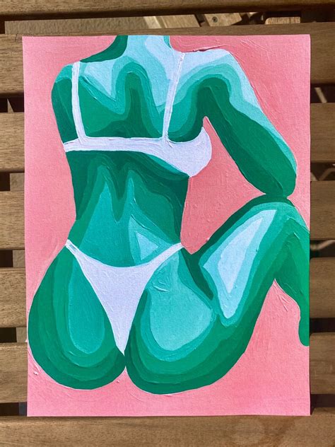 Sittin Pretty 8x10in Abstract Nude Painting Colorful Art Etsy