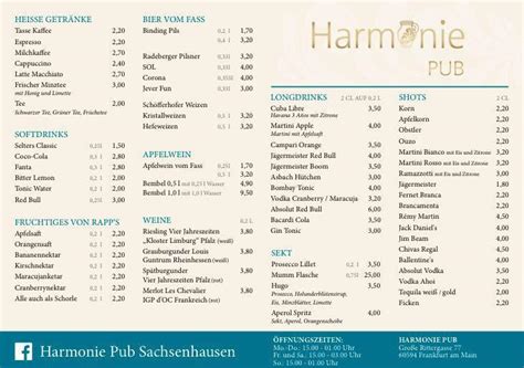 Speisekarte Von Harmonie Pub Sachsenhausen Frankfurt Am Main