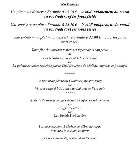 Menu Au Le Sterenn Restaurant Penmarch