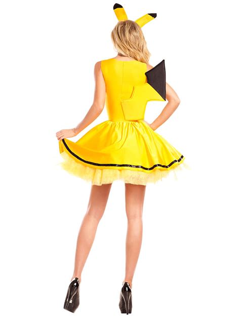 Sexy Pikachu Costume Halloween Pokemon Outfit Womens Yellow Dress With Headgear Halloween