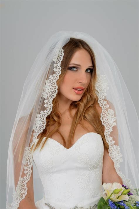 Ivory Lace 2 Tier Veil Wedding Veil Two Tier Veil By Angellure