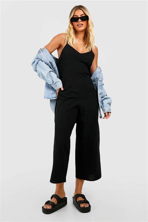 Linen Strappy Culotte Jumpsuit Boohoo