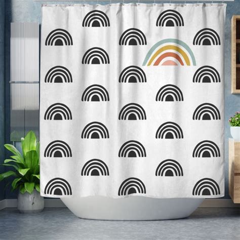 Boho Shower Curtain Mid Century Modern Abstract Sunrise And Etsy