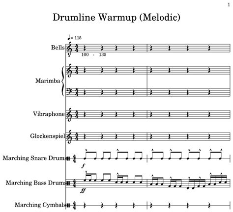 Drumline Warmup Melodic Sheet Music For Celesta Marimba