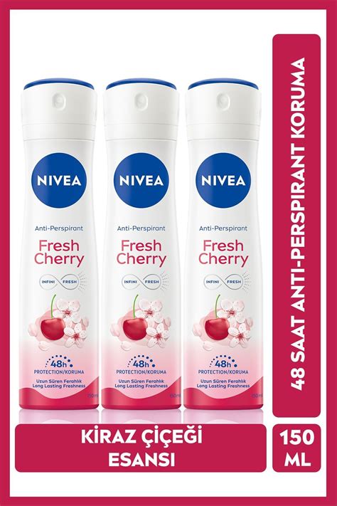 NIVEA Kadın Sprey Deodorant Fresh Cherry 150ml Ter Kokusuna Karşı 48