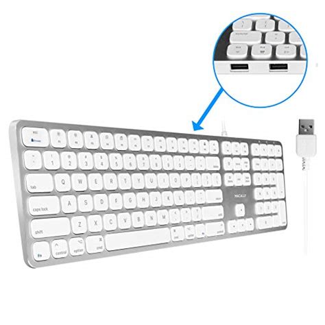 Mluxkeya Macally Mac Keyboard Full Size And Number Keypad Metal Frame 2 Usb Ports Hub And Wired