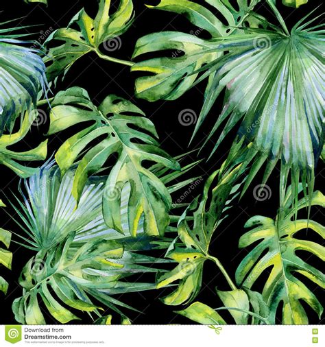 Seamless Watercolor Illustration Of Tropical Leaves Dense Jungle