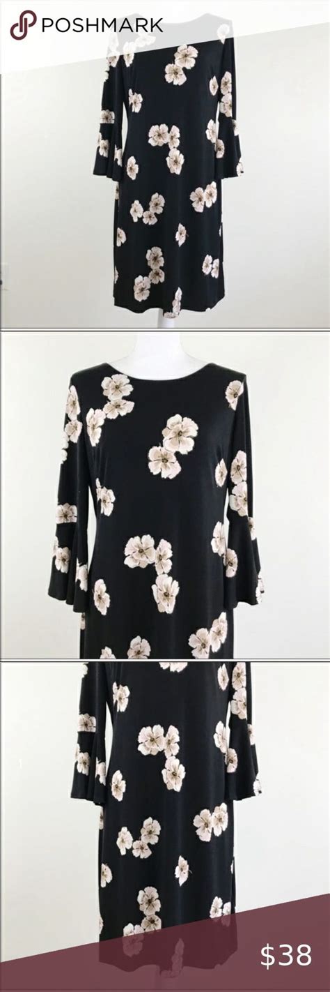 Tommy Hilfiger Black Pink Floral Bell Sleeve Dress Black Pink Floral