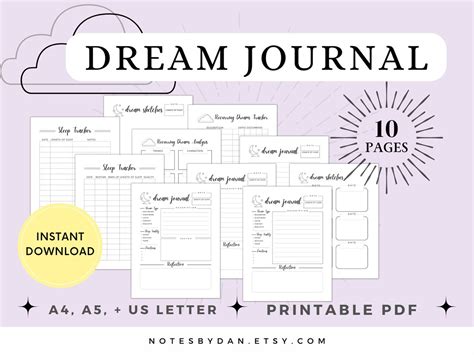 Printable Dream Journal Template Dream Analysis And Sleep Tracker Pdf Etsy