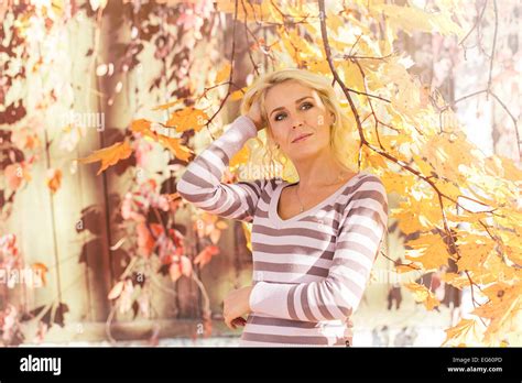 Blonde Woman Park Sunny Portrait Stock Photo Alamy