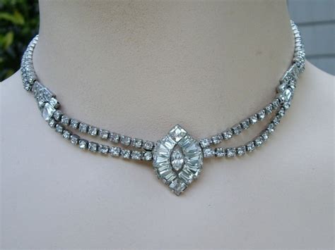 Vintage Phyllis Sterling Keystone Baguette Rhinestone Necklace