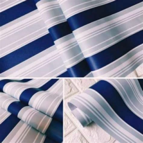 Jual WALLPAPER DINDING Ukuran 45 Cm X 10 M Motif SALUR BIRU TUA NAVY