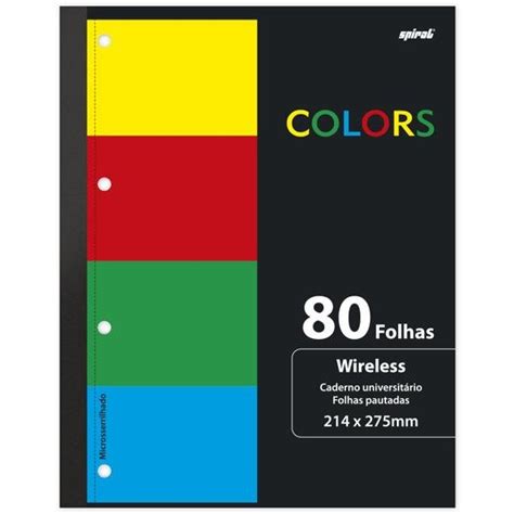 Caderno universitário 1x1 80 folhas coladas wireless Colors 213179