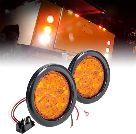 Buy 2pc 4 Round Amber LED Trailer Tail Lights DOT Certified Grommet