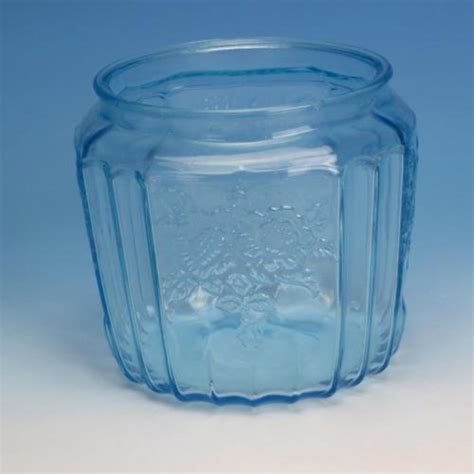 Anchor Hocking Blue Depression Glass Mayfair Open Rose Cookie Cracker Jar Bottom Antique