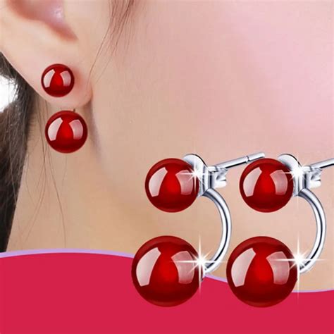 Silver Black Red Earrings Lovely Fashion Jewelry For Women Two Wearing