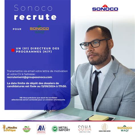 Sonoco Recrute Directeur Des Programmes H F Y A Bara Offres D